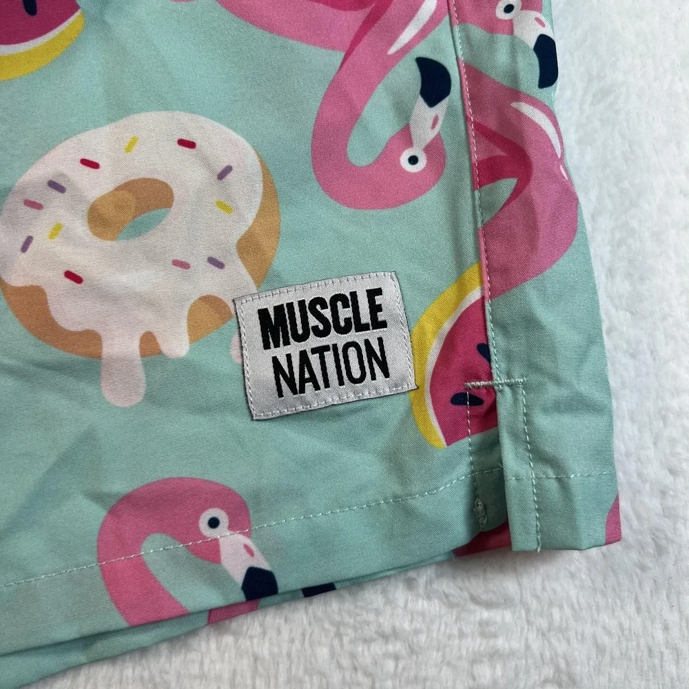 Muscle‎ Nation Swim Trunks Shorts Mens XL Flamingo Donut Watermelon Fun Print